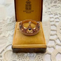 Antique Crown Ring with Beautiful Tourmaline, Sapphire, Solid Silver / Rose Gold Vermeil