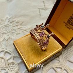 Antique Crown Ring with Beautiful Tourmaline, Sapphire, Solid Silver / Rose Gold Vermeil