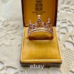 Antique Crown Ring with Beautiful Tourmaline, Sapphire, Solid Silver / Rose Gold Vermeil