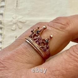 Antique Crown Ring with Beautiful Tourmaline, Sapphire, Solid Silver / Rose Gold Vermeil