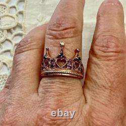 Antique Crown Ring with Beautiful Tourmaline, Sapphire, Solid Silver / Rose Gold Vermeil