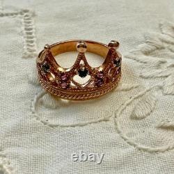 Antique Crown Ring with Beautiful Tourmaline, Sapphire, Solid Silver / Rose Gold Vermeil