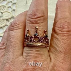 Antique Crown Ring with Beautiful Tourmaline, Sapphire, Solid Silver / Rose Gold Vermeil