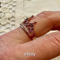 Antique Crown Ring with Beautiful Tourmaline, Sapphire, Solid Silver / Rose Gold Vermeil