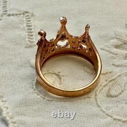 Antique Crown Ring with Beautiful Tourmaline, Sapphire, Solid Silver / Rose Gold Vermeil
