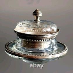 Antique Crystal Mustard Pot with Silver Mounting Minerva