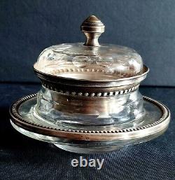 Antique Crystal Mustard Pot with Silver Mounting Minerva