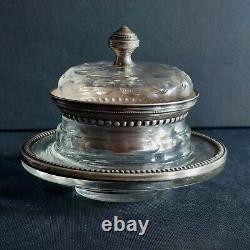 Antique Crystal Mustard Pot with Silver Mounting Minerva