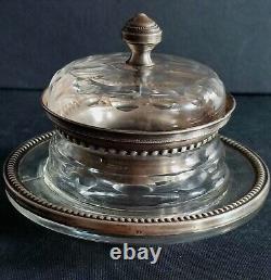 Antique Crystal Mustard Pot with Silver Mounting Minerva