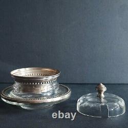 Antique Crystal Mustard Pot with Silver Mounting Minerva