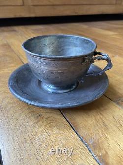 Antique Cup and Saucer Solid Silver Minerva Hallmark 330 Grams