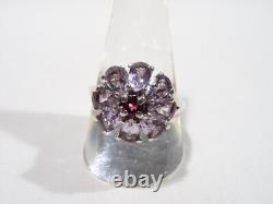 Antique Daisy Ring Solid Silver Set with Cut Stone