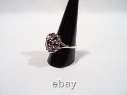 Antique Daisy Ring Solid Silver Set with Cut Stone