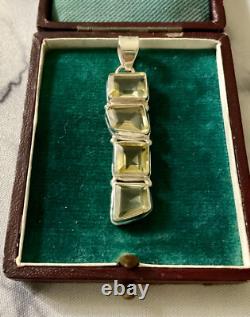 Antique Designer Pendant Solid Silver Very Elaborate 4 Genuine Citrines