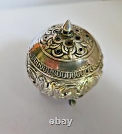 Antique Display Object Silver Pepper Shaker with Ornate Decoration
