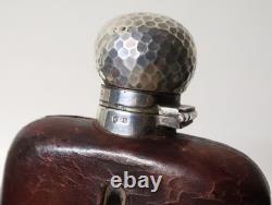 Antique English Hunting/Pocket Flask, Blown Glass, Leather, Solid Silver, 19th Century