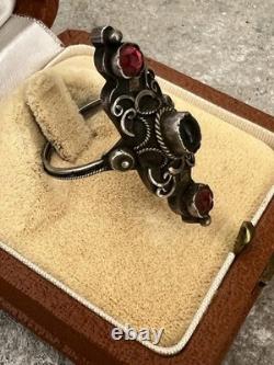 Antique Ethnic Marquise Ring Late 19th Early 20th Century Solid Silver Size 51.5 FR