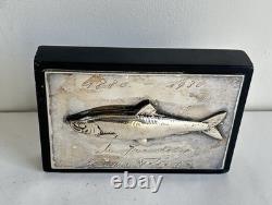 Antique Fishing Trophy Silver Fish Sculpture Sterling Silver 800