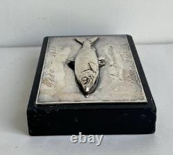 Antique Fishing Trophy Silver Fish Sculpture Sterling Silver 800