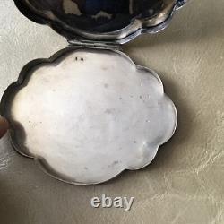 Antique Floral Decor Engraved Solid Silver Powder Box Antique Floral Decor Engraved Solid Silver Powder Box