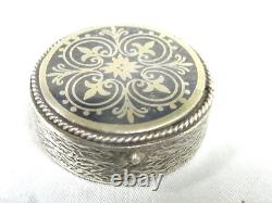 Antique Fly Pill Box Solid Silver 900 Niello Box