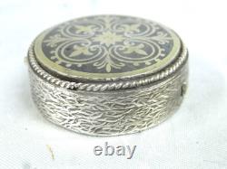 Antique Fly Pill Box Solid Silver 900 Niello Box
