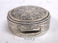 Antique Fly Pill Box Solid Silver 900 Niello Box