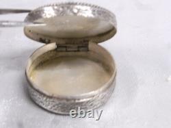 Antique Fly Pill Box Solid Silver 900 Niello Box