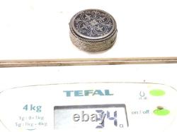Antique Fly Pill Box Solid Silver 900 Niello Box