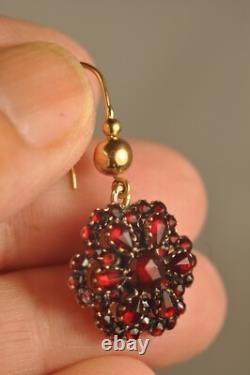 Antique Gold 18k Earrings Solid Silver Antique Garnets Bohemian