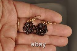 Antique Gold 18k Earrings Solid Silver Antique Garnets Bohemian