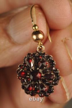 Antique Gold 18k Earrings Solid Silver Antique Garnets Bohemian