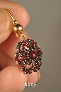 Antique Gold 18k Earrings Solid Silver Antique Garnets Bohemian