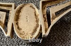 Antique Greek Chain Necklace in Solid Silver Set with a Lapis Lazuli Marked 925