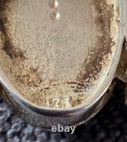 Antique Greek Chain Necklace in Solid Silver Set with a Lapis Lazuli Marked 925