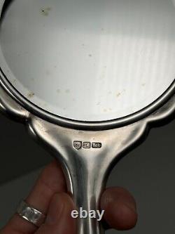 Antique Hand Mirror in Solid Sterling Silver Art Nouveau Jugendstil