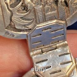 Antique Indochine Bracelet from the 20th Century. Hallmarked Solid Silver with Nature and Harvest Motifs.