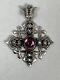 Antique Jerusalem Cross Pendant In Solid Silver Set With An Amethyst