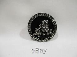 Antique Jewel Brooch Owl Sterling Silver Onyx And Marcasite Brooch Jewel Pin