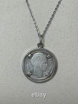 Antique Jewelry Silver Necklace Minerva Mark Turin 10F Coin Mounted