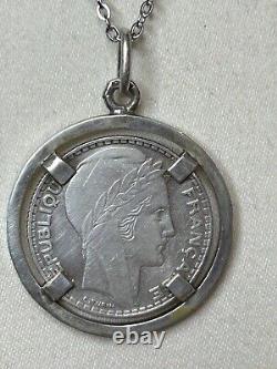 Antique Jewelry Silver Necklace Minerva Mark Turin 10F Coin Mounted