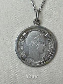 Antique Jewelry Silver Necklace Minerva Mark Turin 10F Coin Mounted