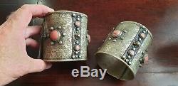 Antique Kabyle Berbere Anklets In Silver And Red Coral 400 Grs