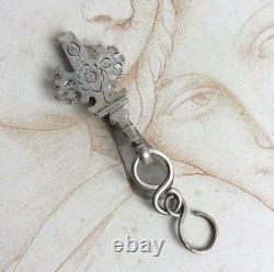Antique Large Chatelaine Hook in Solid Silver, 19th Century, Minerva Hallmark