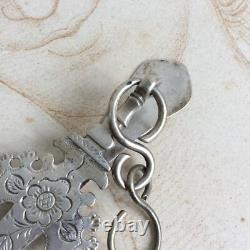 Antique Large Chatelaine Hook in Solid Silver, 19th Century, Minerva Hallmark