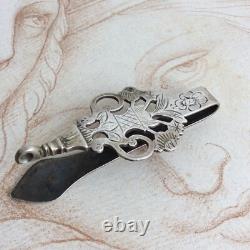 Antique Large Silver Chatelaine Hook 19th Century Minerva Stamp