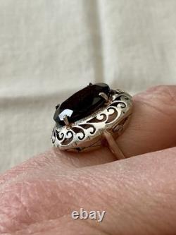 Antique Large Solid Silver Ring, Chiseled, Huge Smoky Topaz, Designer