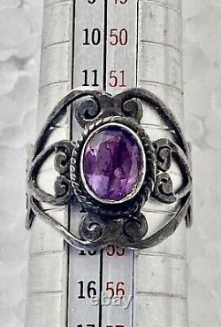 Antique Marquise Ring: Solid Silver Ring with Amethyst, Jewelry