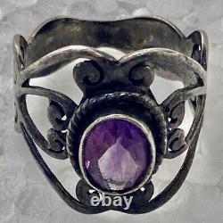 Antique Marquise Ring: Solid Silver Ring with Amethyst, Jewelry