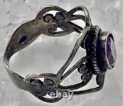 Antique Marquise Ring: Solid Silver Ring with Amethyst, Jewelry